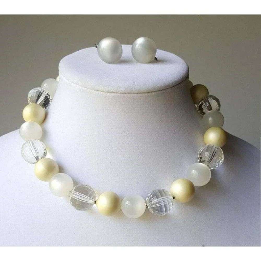 Vintage Moonglow Lucite Beaded Necklace and Earrings Set Twee Feminine Wedding